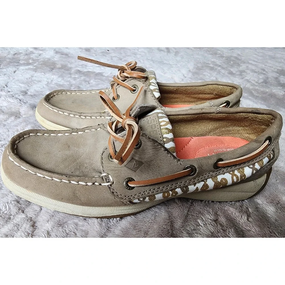 Sperry Top-Sider Angelfish Taupe Gold Boat Shoes Loafers Womens 6
